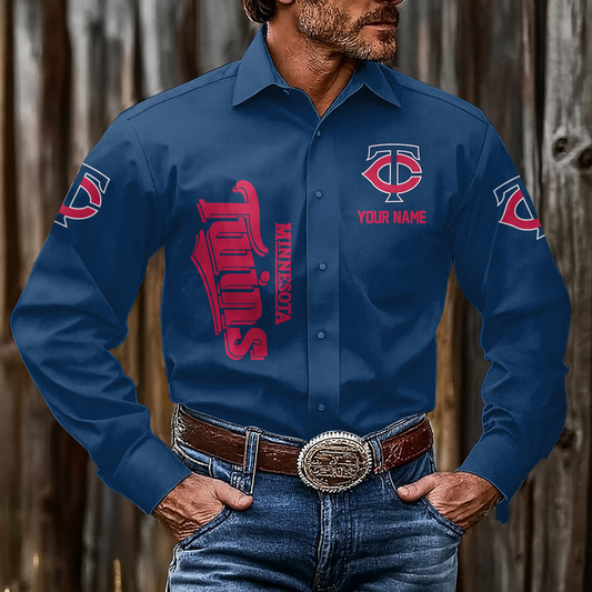 LIMITED EDITION - NEW CUSTOMIZED MLB22 MTS MINNESOTA TWINS MEN'S LONG SLEEVE BUTTON-UP SHIRT