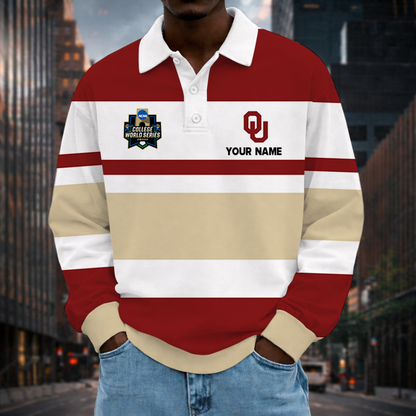 LIMITED EDITION - NEW CUSTOMIZED NCAA CWS22 OUS OKLAHOMA SOONERS UNISEX LONG SLEEVE POLO