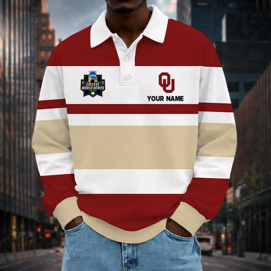 LIMITED EDITION - NEW CUSTOMIZED NCAA CWS22 OUS OKLAHOMA SOONERS UNISEX LONG SLEEVE POLO