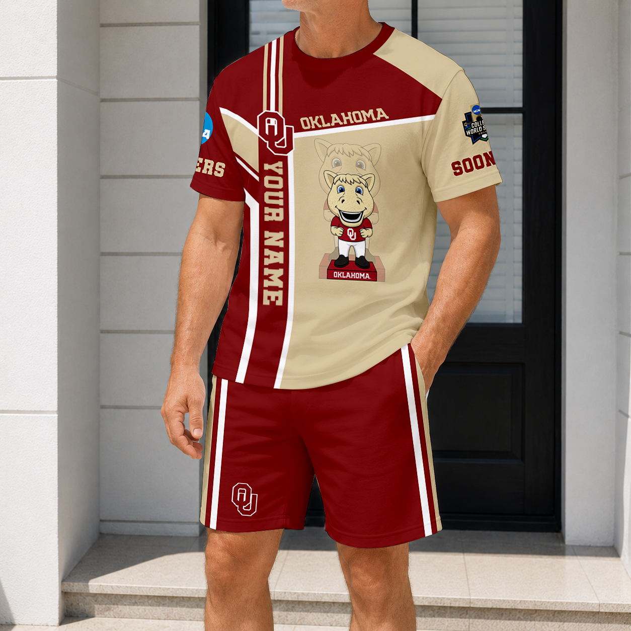 ELITE EDITION - NEW CUSTOMIZED NCAA CWS22 OUS OKLAHOMA SOONERS T-SHIRT & SHORT PANTS SET