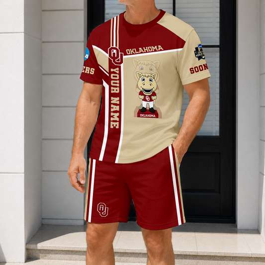 ELITE EDITION - NEW CUSTOMIZED NCAA CWS22 OUS OKLAHOMA SOONERS T-SHIRT & SHORT PANTS SET