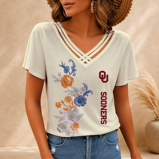 [FAN FAVORITE] NEW CUSTOMIZED NCAA CWS22 OUS OKLAHOMA SOONERS V-NECK SHIRT