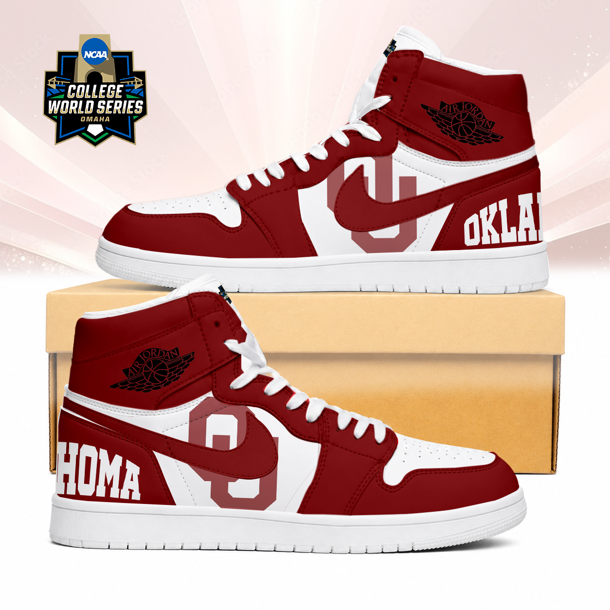 LIMITED EDITION - NEW CUSTOMIZED NCAA CWS22 OUS OKLAHOMA SOONERS AIR JORDAN SNEAKERS