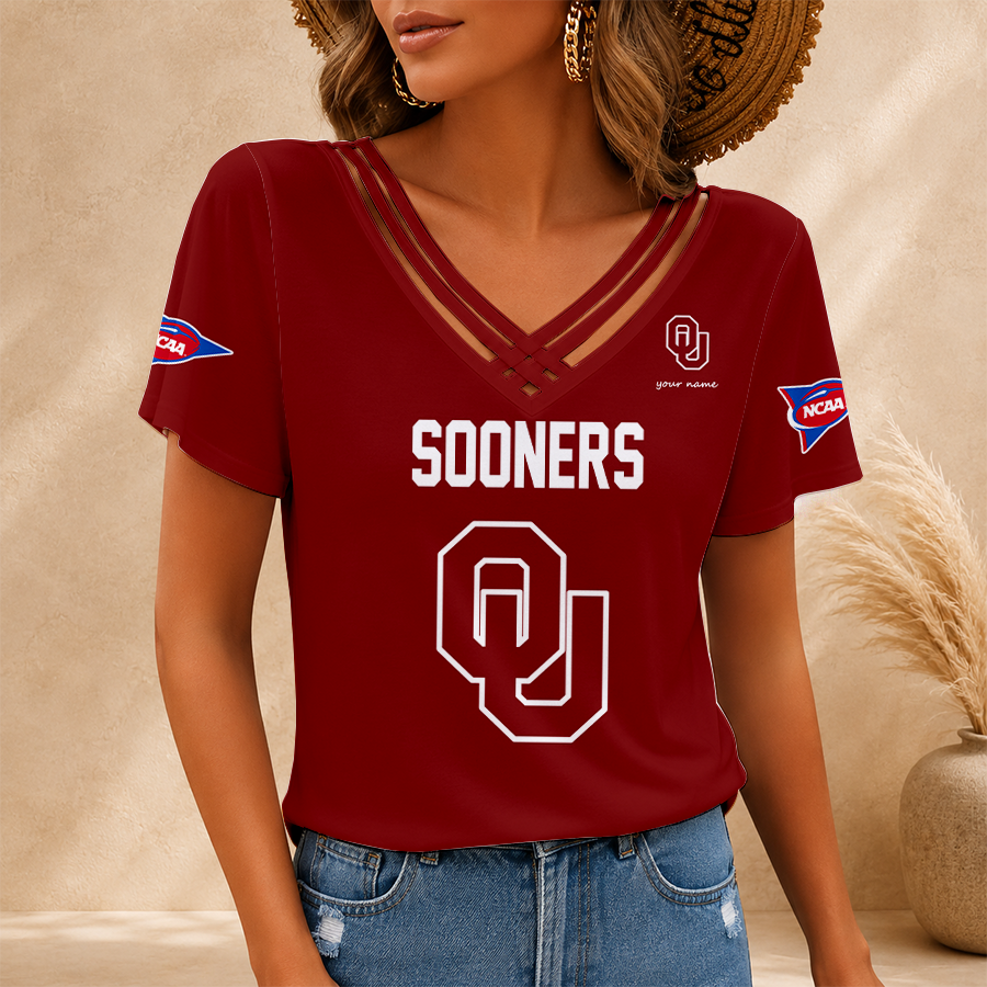 [FAN FAVORITE] NEW CUSTOMIZED NCAA CWS22 OUS OKLAHOMA SOONERS V-NECK SHIRT