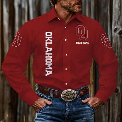 LIMITED EDITION - NEW CUSTOMIZED NCAA CWS22 OUS OKLAHOMA SOONERS MEN'S LONG SLEEVE BUTTON-UP SHIRT