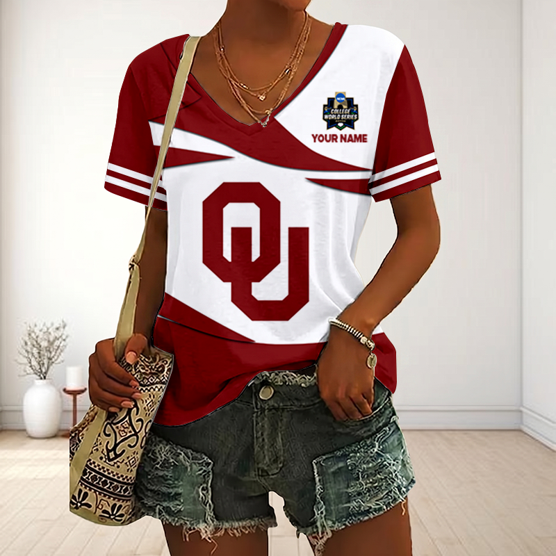LIMITED DROP - NEW CUSTOMIZED | NCAA CWS22 OUS OU SOONERS V-NECK FEMALE SHIRT
