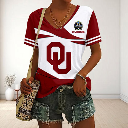 LIMITED DROP - NEW CUSTOMIZED | NCAA CWS22 OUS OU SOONERS V-NECK FEMALE SHIRT