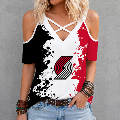 [HOT DEAL] NEW CUSTOMIZED NBA22 PTB PORTLAND TRAIL BLAZERS CRISS CROSS V-NECK TOP