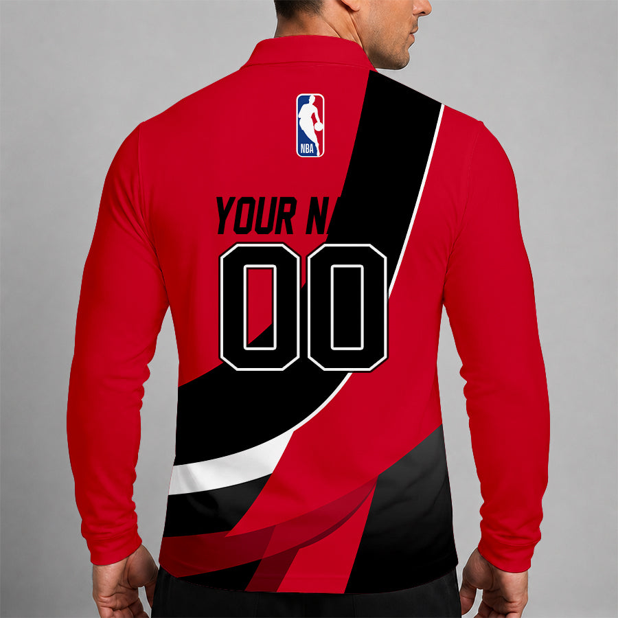[HOT DEAL] NEW CUSTOMIZED NBA22 PTB PORTLAND TRAIL BLAZERS MEN LONG SLEEVE POLO