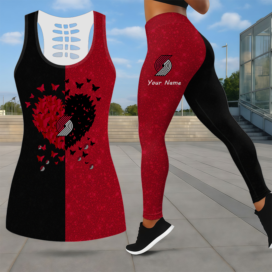 LIMITED EDITION - NEW CUSTOMIZED NBA22 PTB PORTLAND TRAIL BLAZERS LEGGINGS & HOLLOW TANK TOP SET