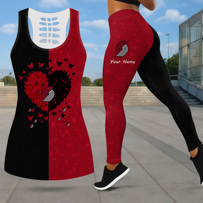 LIMITED EDITION - NEW CUSTOMIZED NBA22 PTB PORTLAND TRAIL BLAZERS LEGGINGS & HOLLOW TANK TOP SET