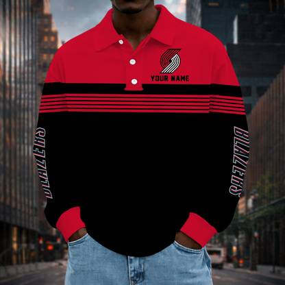 ELITE EDITION - NEW CUSTOMIZED NBA22 PTB PORTLAND TRAIL BLAZERS MEN LONG SLEEVE POLO