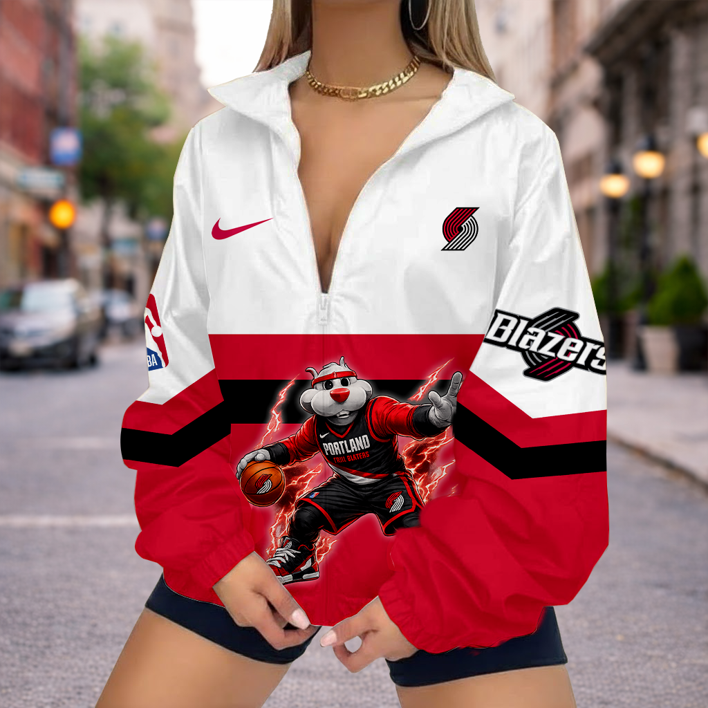 VIRAL EDITION - NEW CUSTOMIZED NBA22 PTB PORTLAND TRAIL BLAZERS V-NECK ZIPPER SWEATSHIRT JACKET