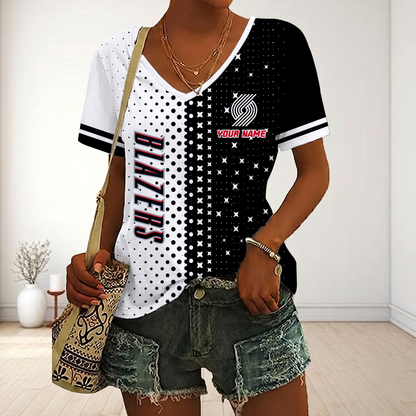LIMITED EDITION - NEW CUSTOMIZED NBA22 PTB PORTLAND TRAIL BLAZERS V-NECK FEMALE SHIRT