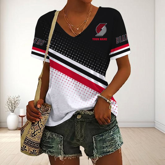 LIMITED EDITION - NEW CUSTOMIZED NBA22 PTB PORTLAND TRAIL BLAZERS V-NECK FEMALE SHIRT
