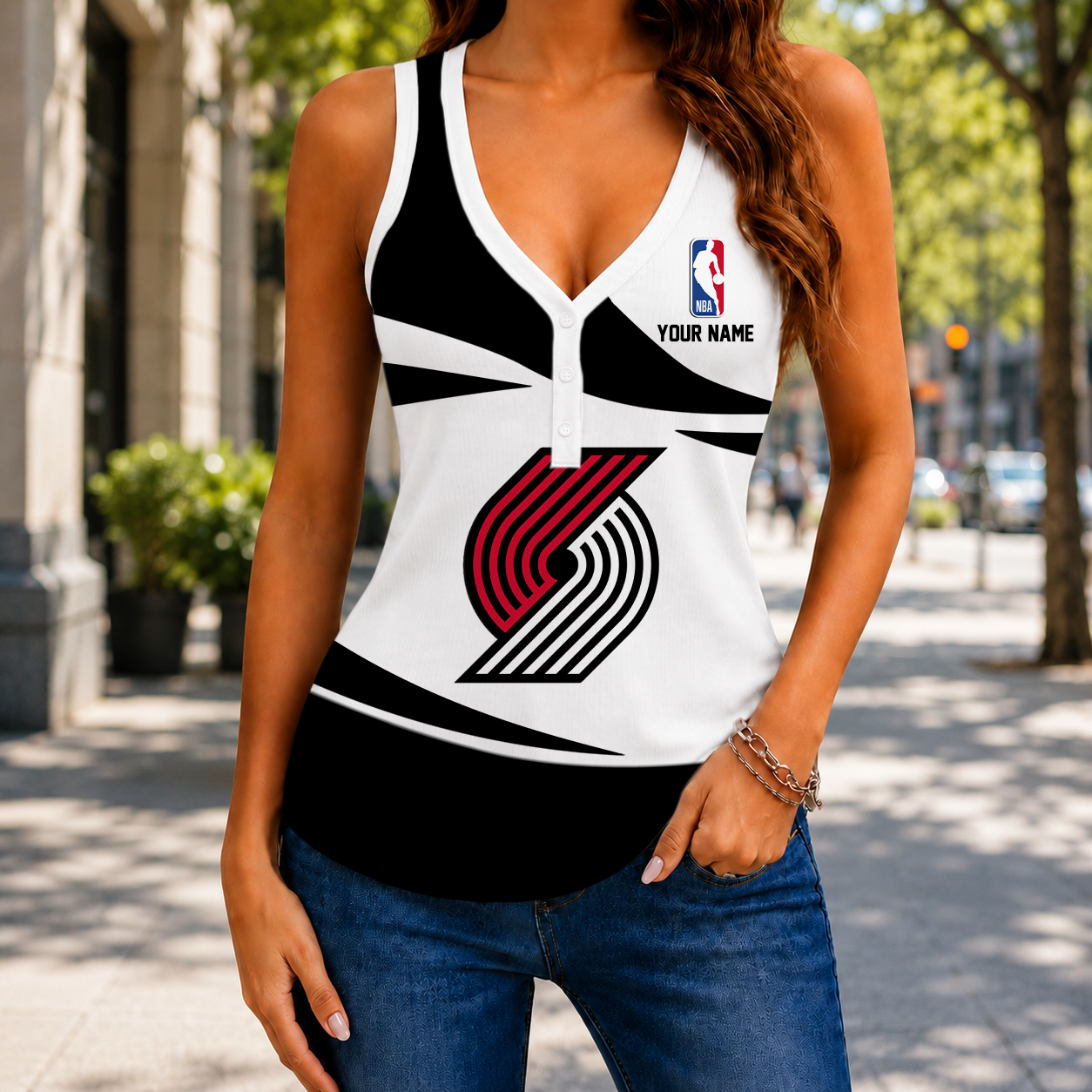 VIRAL EDITION - NEW CUSTOMIZED NBA22 PTB PORTLAND TRAIL BLAZERS WOMEN'S V-NECK TANK TOP