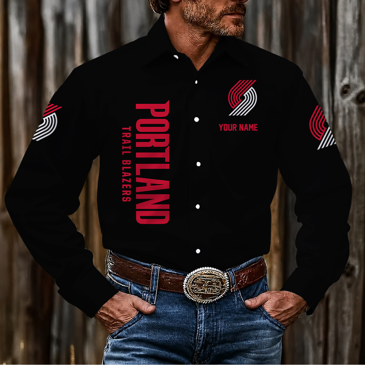 LIMITED EDITION - NEW CUSTOMIZED NBA22 PTB PORTLAND TRAIL BLAZERS MEN'S LONG SLEEVE BUTTON-UP SHIRT