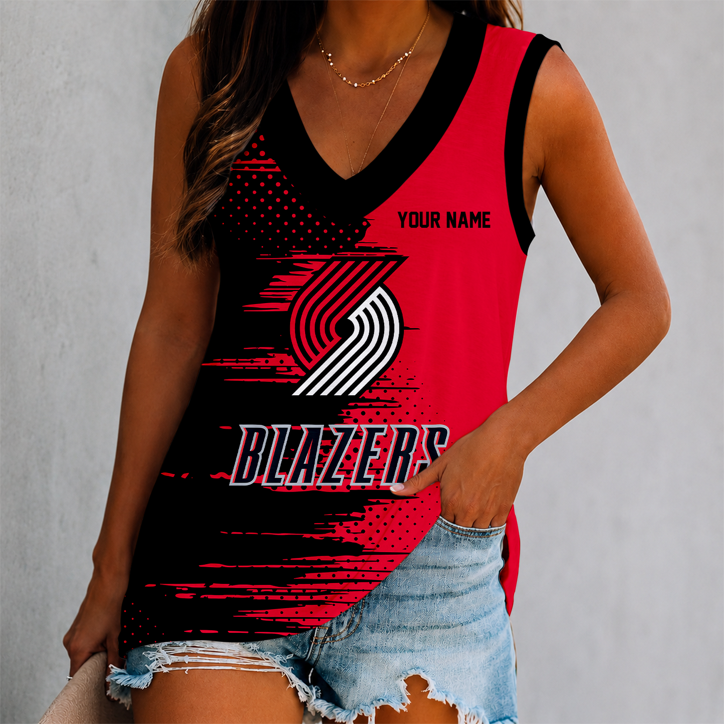 FINAL SALE - NEW CUSTOMIZED NBA22 PTB PORTLAND TRAIL BLAZERS WOMEN'S V-NECK TANK TOP