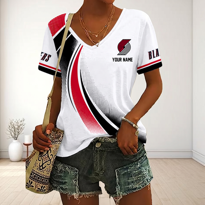 FINAL SALE - NEW CUSTOMIZED NBA22 PTB PORTLAND TRAIL BLAZERS V-NECK FEMALE SHIRT