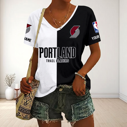 LIMITED EDITION - NEW CUSTOMIZED NBA22 PTB PORTLAND TRAIL BLAZERS V-NECK FEMALE SHIRT