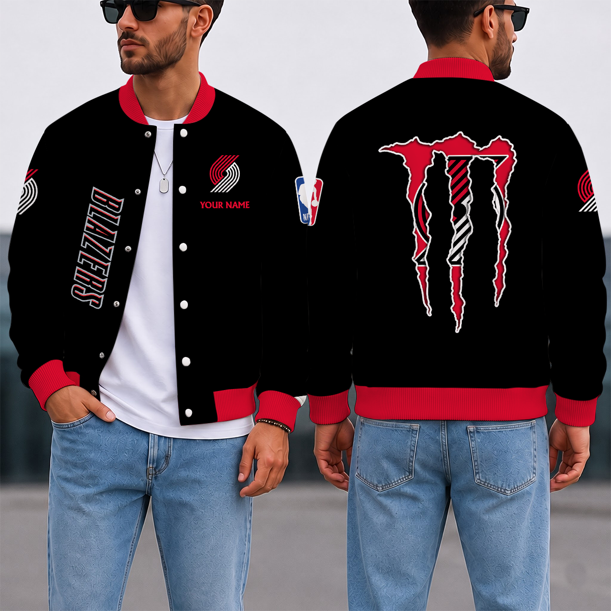 LIMITED EDITION - NEW CUSTOMIZED NBA22 PTB PORTLAND TRAIL BLAZERS BASEBALL JACKET, SATIN VARSITY JACKET