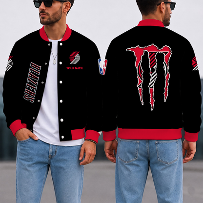 LIMITED EDITION - NEW CUSTOMIZED NBA22 PTB PORTLAND TRAIL BLAZERS BASEBALL JACKET, SATIN VARSITY JACKET