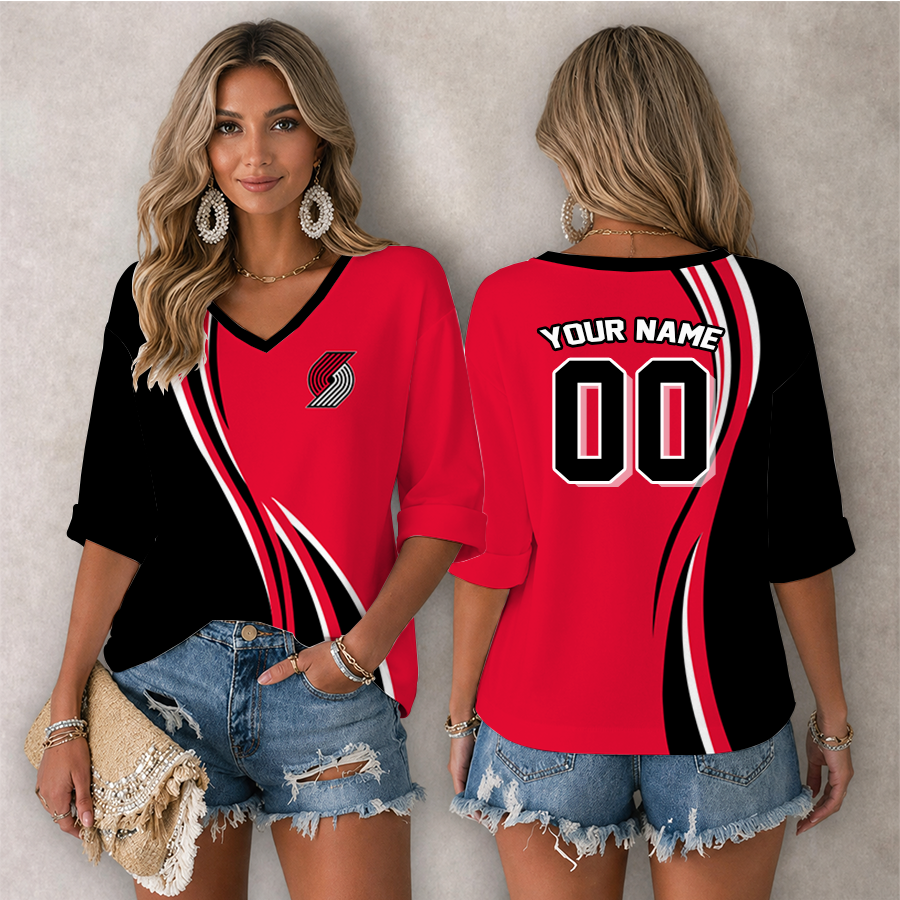 LIMITED EDITION - NEW CUSTOMIZED NBA22 PTB PORTLAND TRAIL BLAZERS WOMEN'S HEART V-NECK LONG SLEEVE SHIRT