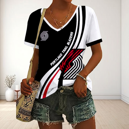 LIMITED EDITION - NEW CUSTOMIZED NBA22 PTB PORTLAND TRAIL BLAZERS V-NECK FEMALE SHIRT