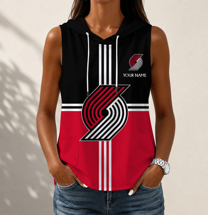 LIMITED EDITION - NEW CUSTOMIZED NBA22 PTB PORTLAND TRAIL BLAZERS WOMEN'S SLEEVELESS HOODED POCKET TANK TOP