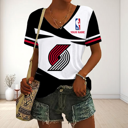 LIMITED EDITION - NEW CUSTOMIZED NBA22 PTB PORTLAND TRAIL BLAZERS V-NECK FEMALE SHIRT
