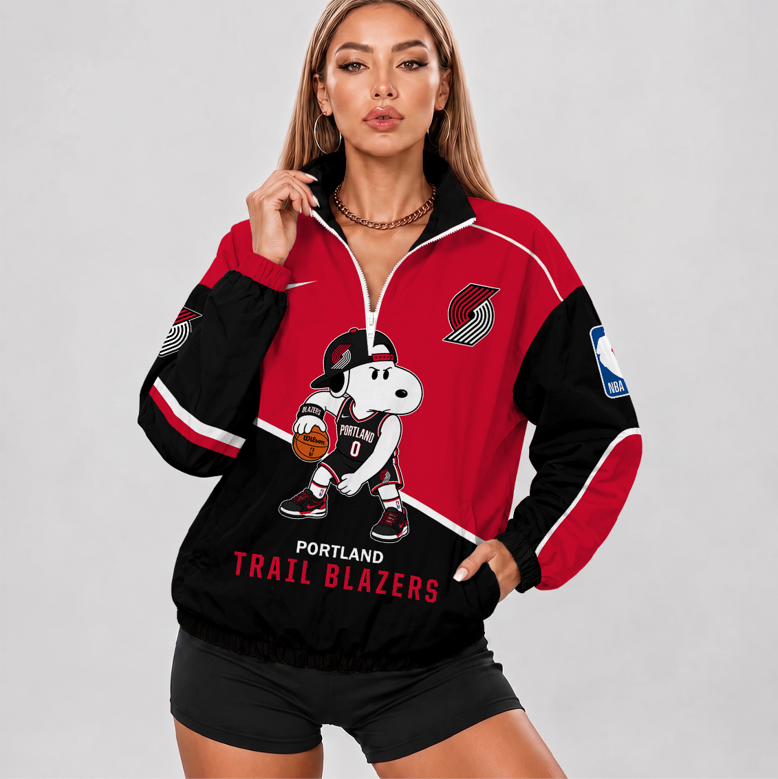 [HOT DEAL] NEW CUSTOMIZED NBA22 PTB PORTLAND TRAIL BLAZERS V-NECK ZIPPER SWEATSHIRT JACKET