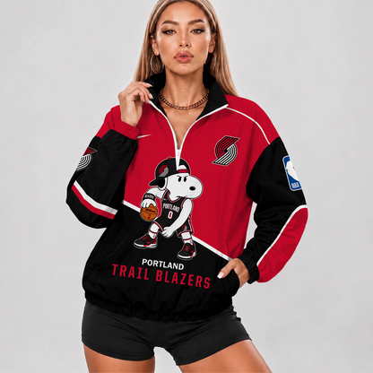 [HOT DEAL] NEW CUSTOMIZED NBA22 PTB PORTLAND TRAIL BLAZERS V-NECK ZIPPER SWEATSHIRT JACKET