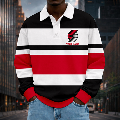 LIMITED EDITION - NEW CUSTOMIZED NBA22 PTB PL TRAIL BLAZERS MEN LONG SLEEVE POLO