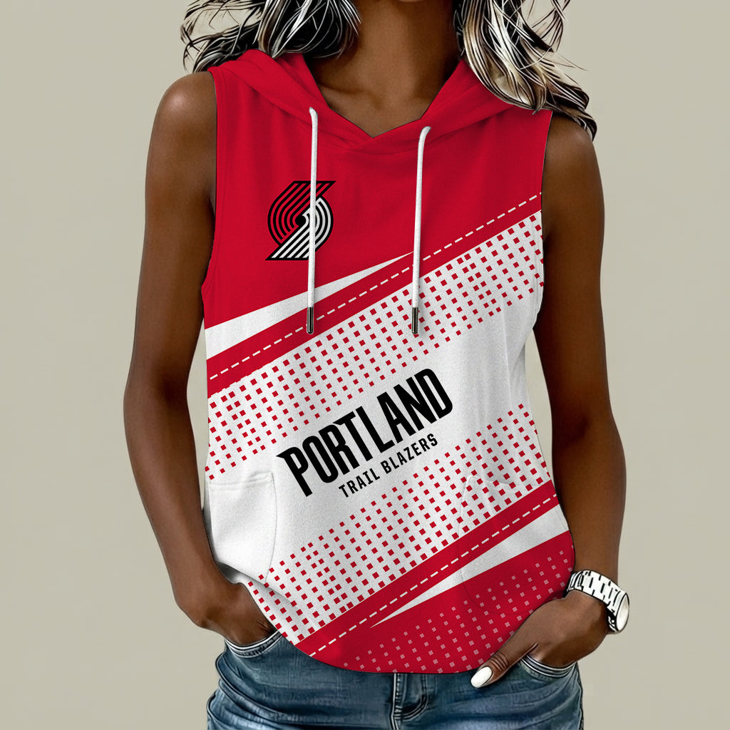 [HOT DEAL] NEW CUSTOMIZED NBA22 PTB PORTLAND TRAIL BLAZERS  WOMEN'S SLEEVELESS HOODED POCKET TANK TOP