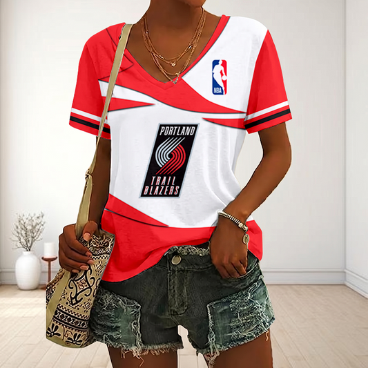 LIMITED EDITION - NEW CUSTOMIZED NBA22 PTB PORTLAND TRAIL BLAZERS V-NECK FEMALE SHIRT