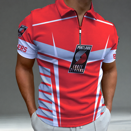 [HOT DEAL] NEW CUSTOMIZED NBA22 PTB PORTLAND TRAIL BLAZERS ZIP POLO SHIRT