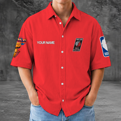 [HOT DEAL] NEW CUSTOMIZED NBA22 PTB PORTLAND TRAIL BLAZERS SEERSUCKER BUTTON SHIRT