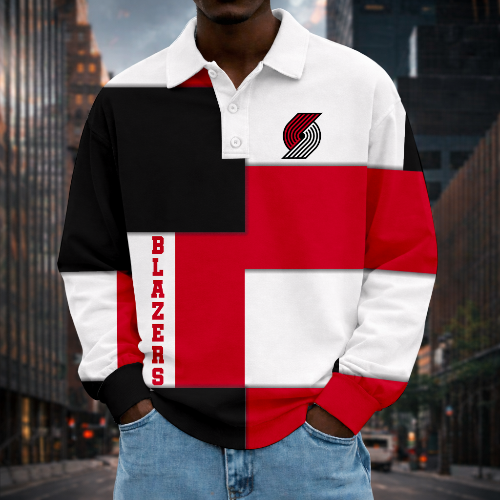 LIMITED EDITION - NEW CUSTOMIZED NBA22 PTB PORTLAND TRAIL BLAZERS MEN LONG SLEEVE POLO