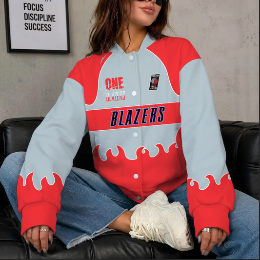 LIMITED EDITION - NEW CUSTOMIZED NBA22 PTB PORTLAND TRAIL BLAZERS BASEBALL JACKET, SATIN VARSITY JACKET