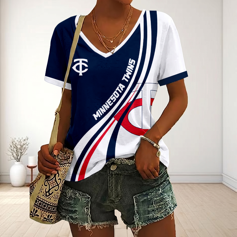 LIMITED EDITION - NEW CUSTOMIZED MLB22 MTS MINNESOTA TWINS V-NECK FEMALE SHIRT