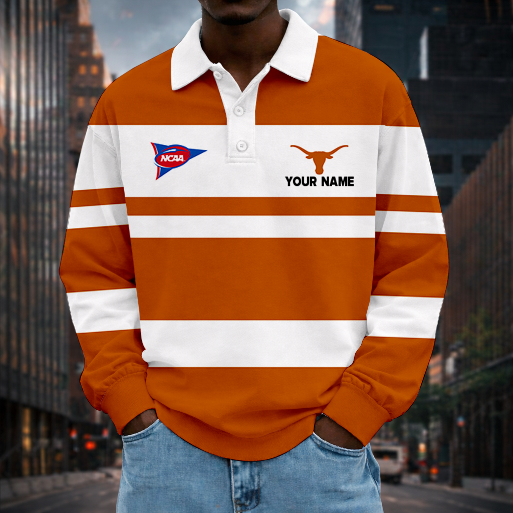 LIMITED EDITION - NEW CUSTOMIZED NCAA FBS22 TXL TEXAS LONGHORNS UNISEX LONG SLEEVE POLO