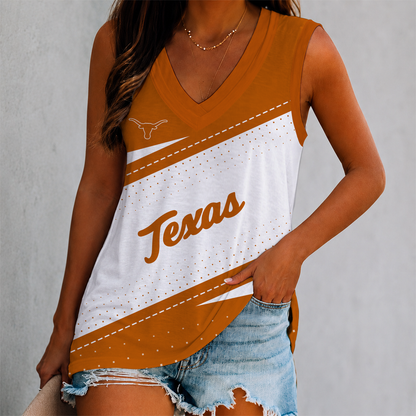 EXCLUSIVE EDITION - NEW CUSTOMIZED NCAA FBS22 TXL TEXAS LONGHORNS WOMEN'S V-NECK TANK TOP
