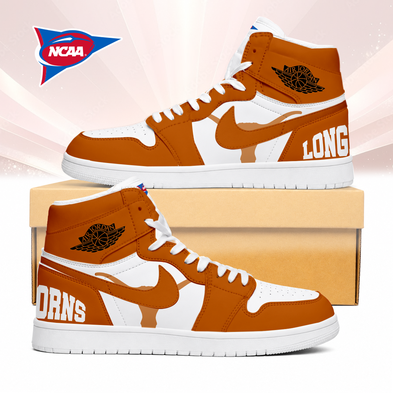 LIMITED EDITION - NEW CUSTOMIZED NCAA FBS22 TXL TEXAS LONGHORNS AIR JORDAN SNEAKERS