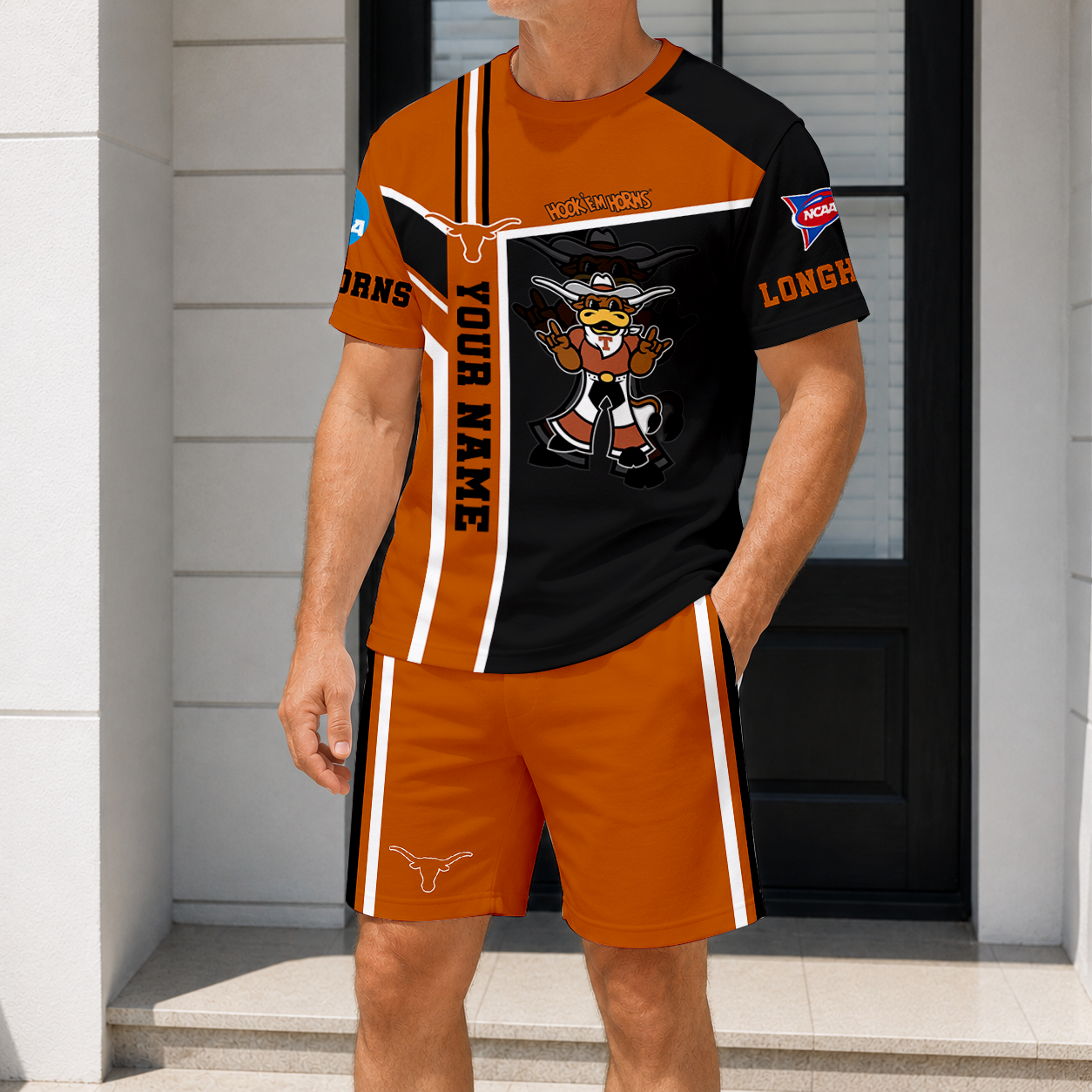 ELITE EDITION - NEW CUSTOMIZED NCAA FBS22 TXL TEXAS LONGHORNS T-SHIRT & SHORT PANTS SET