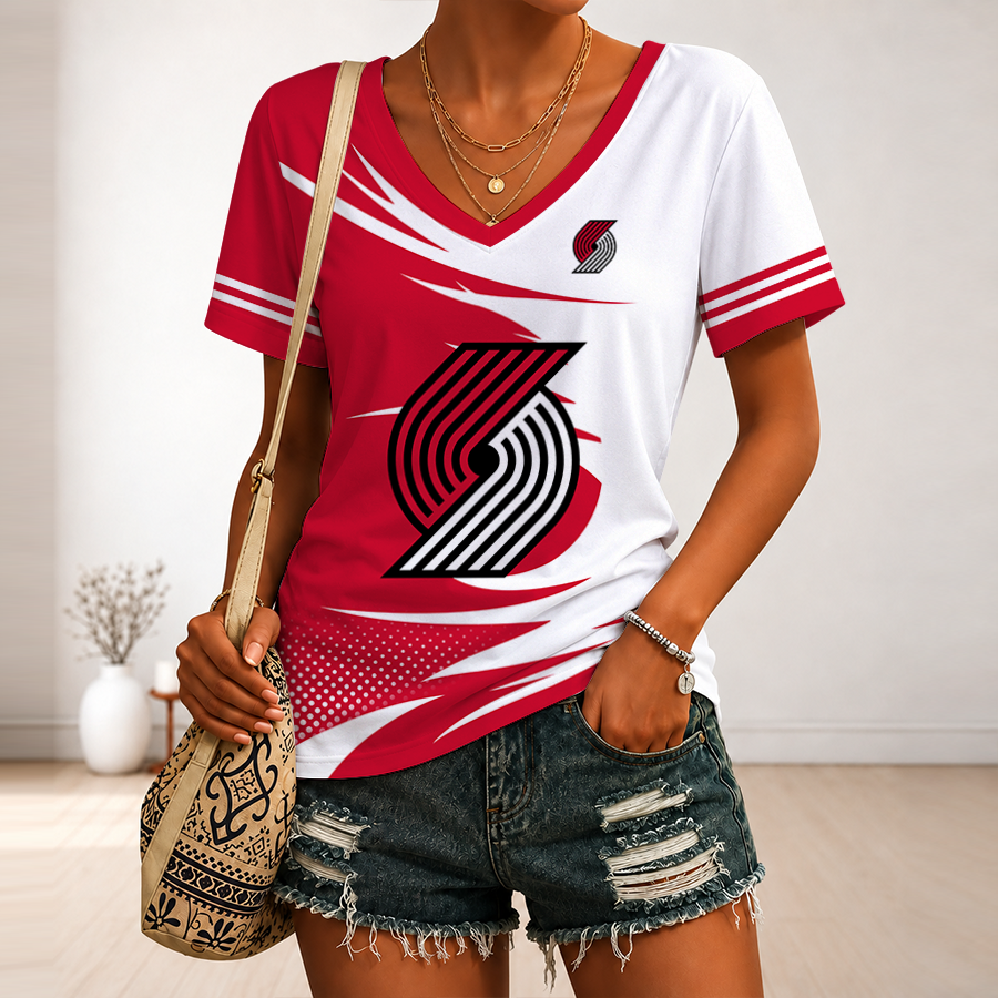 LIMITED EDITION - NEW CUSTOMIZED NBA22 PTB PORTLAND TRAIL BLAZERS V-NECK FEMALE SHIRT