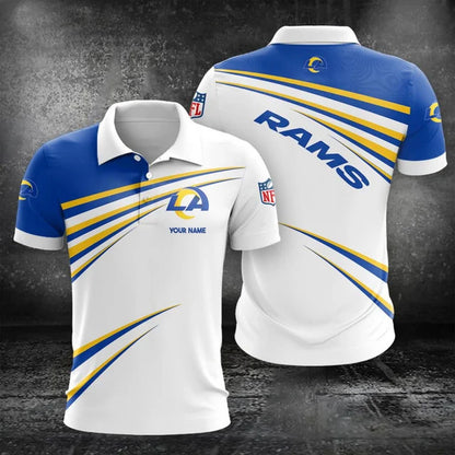 VIRAL EDITION - NEW CUSTOMIZED NFL22 LAR LOS ANGELES RAMS POLO, T-SHIRT & SHORT PANTS SET