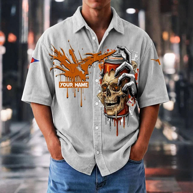 MEGA SALE - NEW CUSTOMIZED NCAA FBS22 TXL TX LONGHORNS SEERSUCKER BUTTON SHIRT