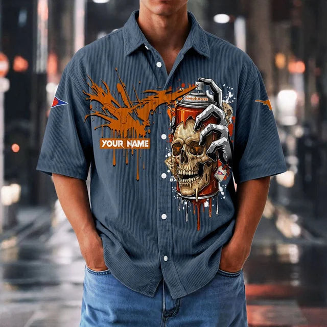 MEGA SALE - NEW CUSTOMIZED NCAA FBS22 TXL TX LONGHORNS SEERSUCKER BUTTON SHIRT