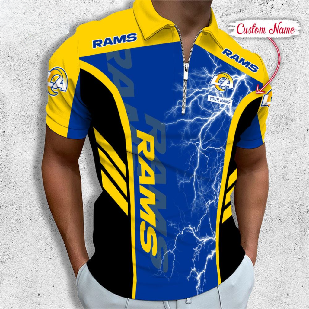 LIMITED EDITION - NEW CUSTOMIZED NFL22 LAR LOS ANGELES RAMS ZIP POLO SHIRT
