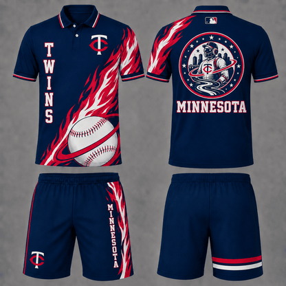 [FLASH SALE] NEW CUSTOMIZED MLB22 MTS MINNESOTA TWINS POLO SHIRT & SHORT PANTS SET